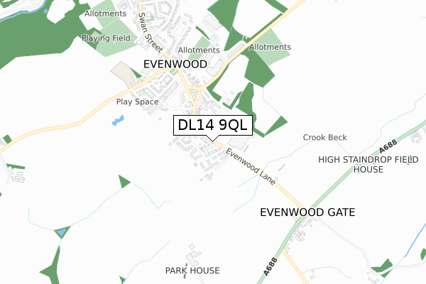 DL14 9QL map - small scale - OS Open Zoomstack (Ordnance Survey)