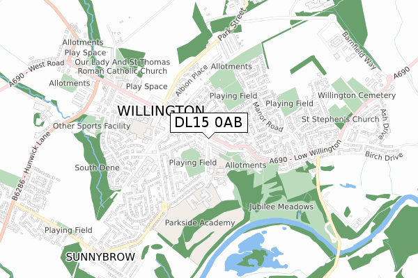 DL15 0AB map - small scale - OS Open Zoomstack (Ordnance Survey)