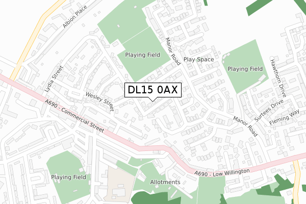 DL15 0AX map - large scale - OS Open Zoomstack (Ordnance Survey)