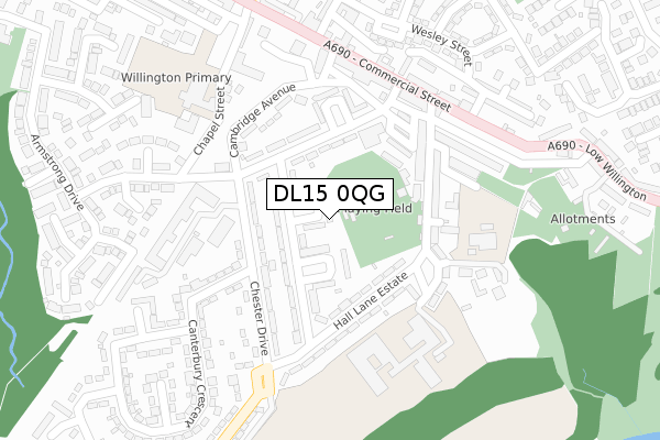 DL15 0QG map - large scale - OS Open Zoomstack (Ordnance Survey)