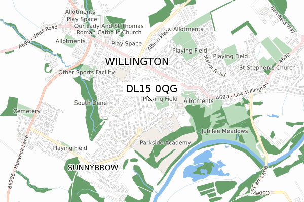 DL15 0QG map - small scale - OS Open Zoomstack (Ordnance Survey)