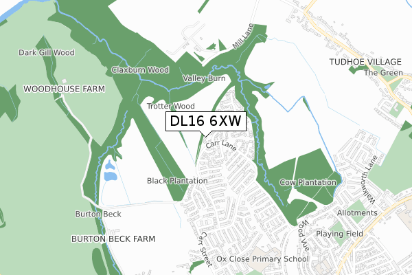 DL16 6XW map - small scale - OS Open Zoomstack (Ordnance Survey)