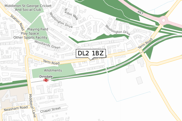 DL2 1BZ map - large scale - OS Open Zoomstack (Ordnance Survey)