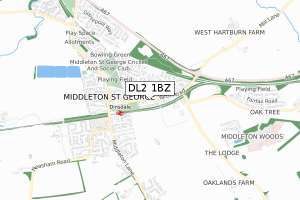 DL2 1BZ map - small scale - OS Open Zoomstack (Ordnance Survey)