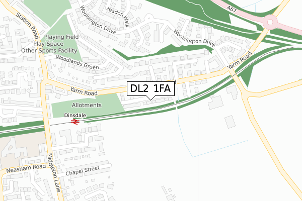 DL2 1FA map - large scale - OS Open Zoomstack (Ordnance Survey)