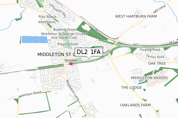 DL2 1FA map - small scale - OS Open Zoomstack (Ordnance Survey)