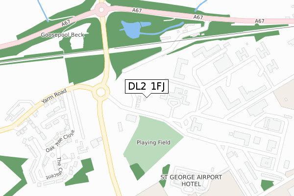 DL2 1FJ map - large scale - OS Open Zoomstack (Ordnance Survey)