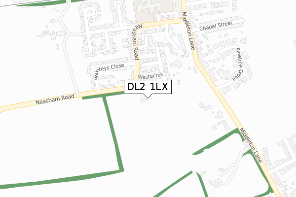 DL2 1LX map - large scale - OS Open Zoomstack (Ordnance Survey)