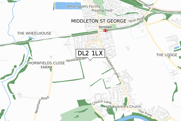 DL2 1LX map - small scale - OS Open Zoomstack (Ordnance Survey)