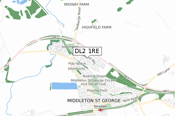 DL2 1RE map - small scale - OS Open Zoomstack (Ordnance Survey)