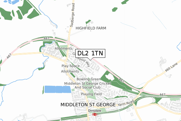 DL2 1TN map - small scale - OS Open Zoomstack (Ordnance Survey)