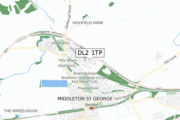 DL2 1TP map - small scale - OS Open Zoomstack (Ordnance Survey)