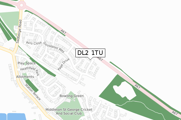 DL2 1TU map - large scale - OS Open Zoomstack (Ordnance Survey)