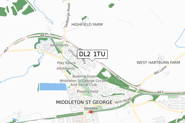 DL2 1TU map - small scale - OS Open Zoomstack (Ordnance Survey)