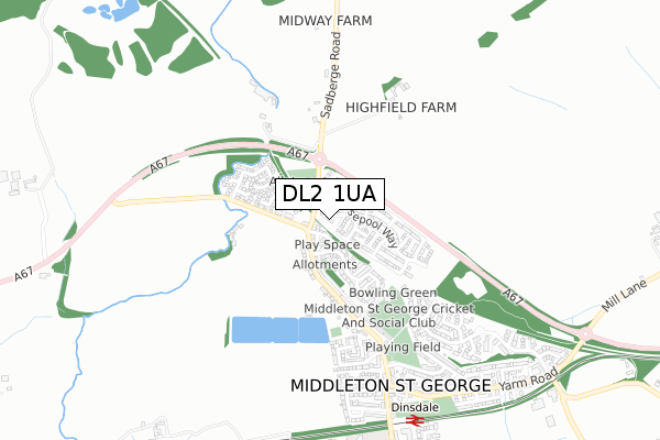 DL2 1UA map - small scale - OS Open Zoomstack (Ordnance Survey)