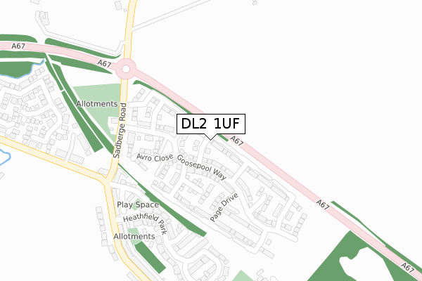 DL2 1UF map - large scale - OS Open Zoomstack (Ordnance Survey)