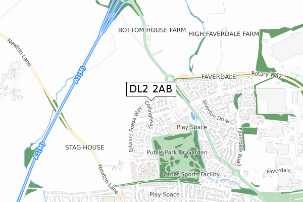 DL2 2AB map - small scale - OS Open Zoomstack (Ordnance Survey)