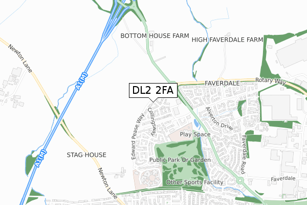 DL2 2FA map - small scale - OS Open Zoomstack (Ordnance Survey)