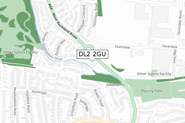 DL2 2GU map - large scale - OS Open Zoomstack (Ordnance Survey)