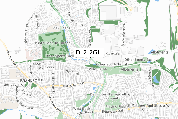 DL2 2GU map - small scale - OS Open Zoomstack (Ordnance Survey)