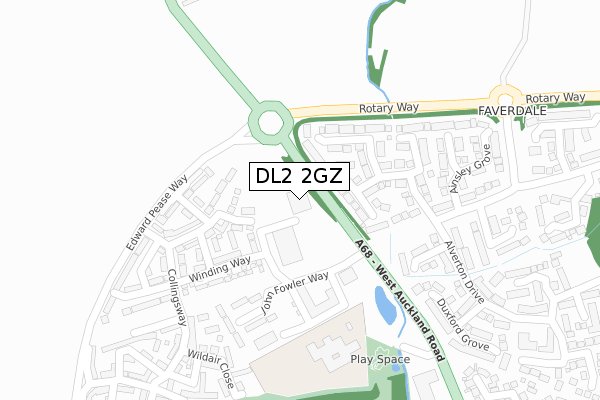 DL2 2GZ map - large scale - OS Open Zoomstack (Ordnance Survey)