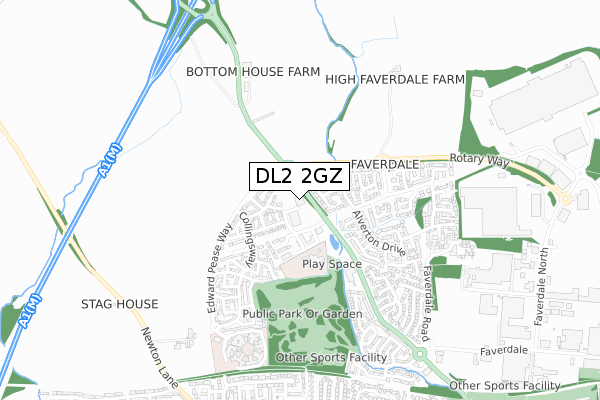 DL2 2GZ map - small scale - OS Open Zoomstack (Ordnance Survey)