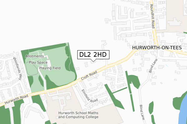 DL2 2HD map - large scale - OS Open Zoomstack (Ordnance Survey)