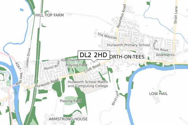 DL2 2HD map - small scale - OS Open Zoomstack (Ordnance Survey)