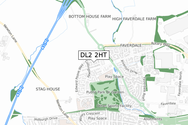 DL2 2HT map - small scale - OS Open Zoomstack (Ordnance Survey)