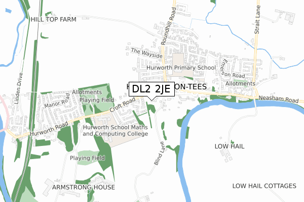 DL2 2JE map - small scale - OS Open Zoomstack (Ordnance Survey)