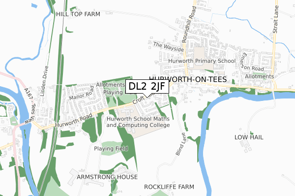 DL2 2JF map - small scale - OS Open Zoomstack (Ordnance Survey)