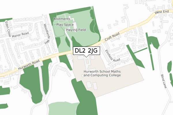 DL2 2JG map - large scale - OS Open Zoomstack (Ordnance Survey)