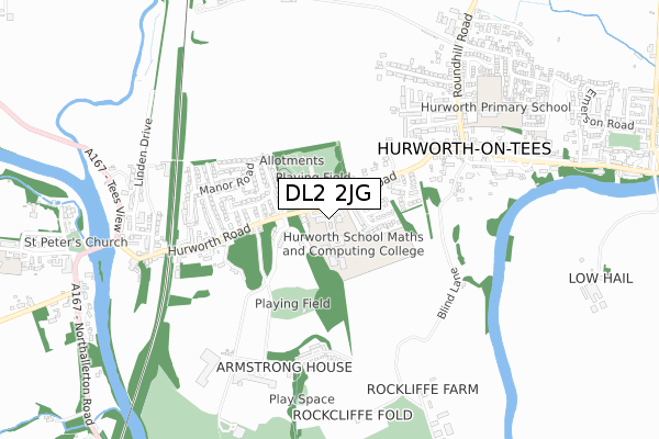 DL2 2JG map - small scale - OS Open Zoomstack (Ordnance Survey)