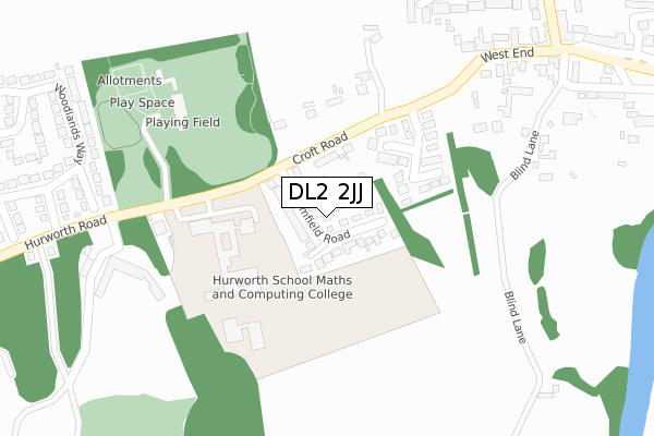 DL2 2JJ map - large scale - OS Open Zoomstack (Ordnance Survey)