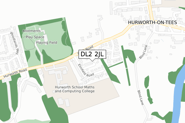 DL2 2JL map - large scale - OS Open Zoomstack (Ordnance Survey)