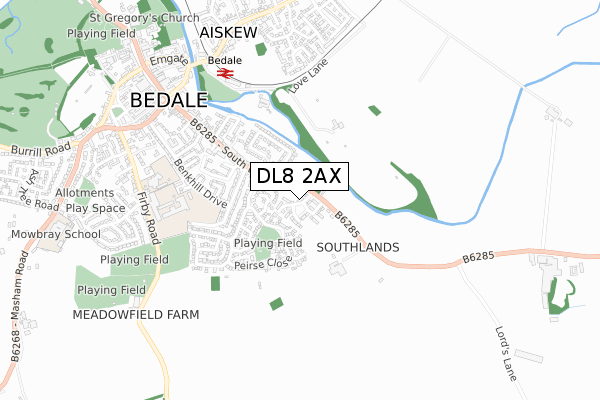 DL8 2AX map - small scale - OS Open Zoomstack (Ordnance Survey)