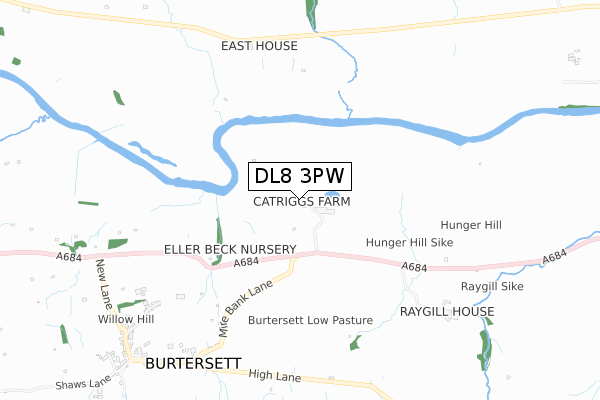 DL8 3PW map - small scale - OS Open Zoomstack (Ordnance Survey)