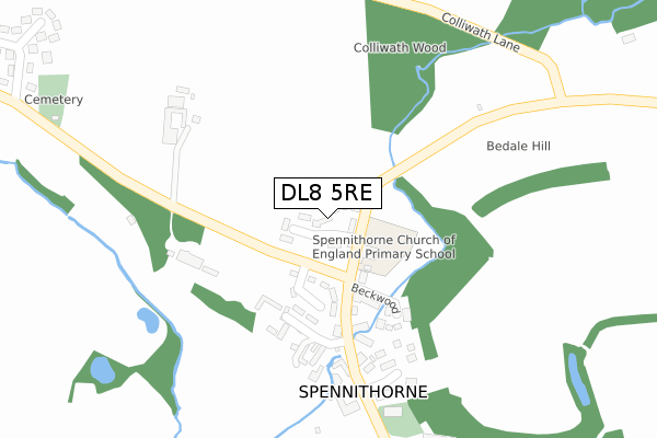 DL8 5RE map - large scale - OS Open Zoomstack (Ordnance Survey)