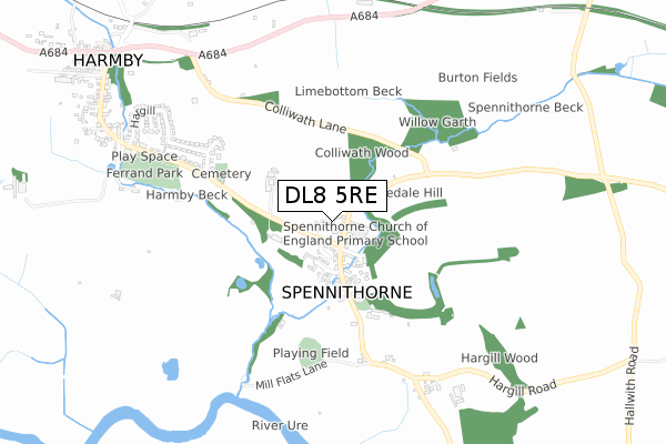 DL8 5RE map - small scale - OS Open Zoomstack (Ordnance Survey)