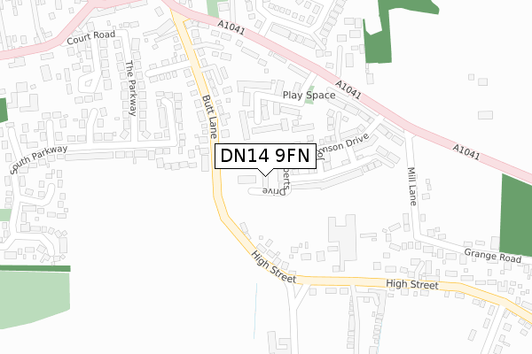 DN14 9FN map - large scale - OS Open Zoomstack (Ordnance Survey)