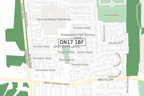 DN17 1BF map - large scale - OS Open Zoomstack (Ordnance Survey)