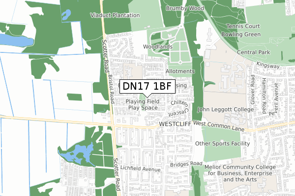 DN17 1BF map - small scale - OS Open Zoomstack (Ordnance Survey)