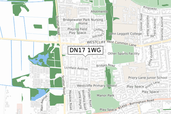 DN17 1WG map - small scale - OS Open Zoomstack (Ordnance Survey)