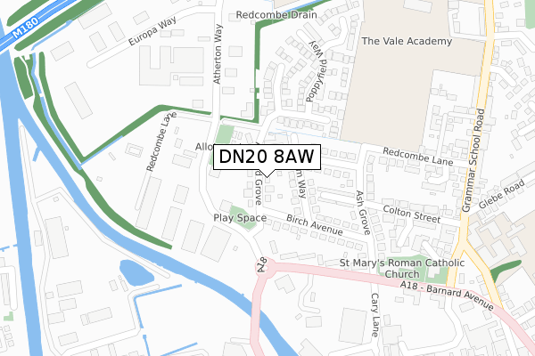 DN20 8AW map - large scale - OS Open Zoomstack (Ordnance Survey)