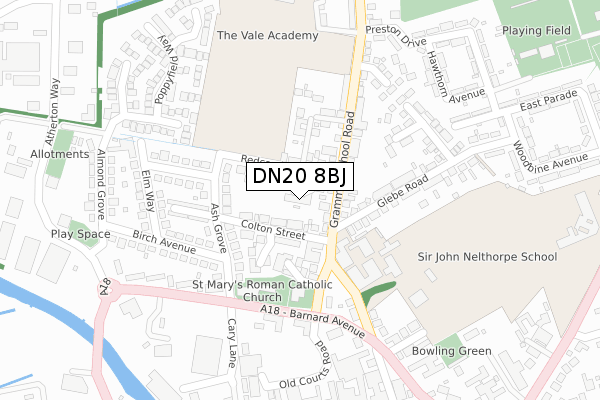 DN20 8BJ map - large scale - OS Open Zoomstack (Ordnance Survey)