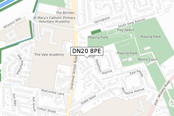 DN20 8PE map - large scale - OS Open Zoomstack (Ordnance Survey)