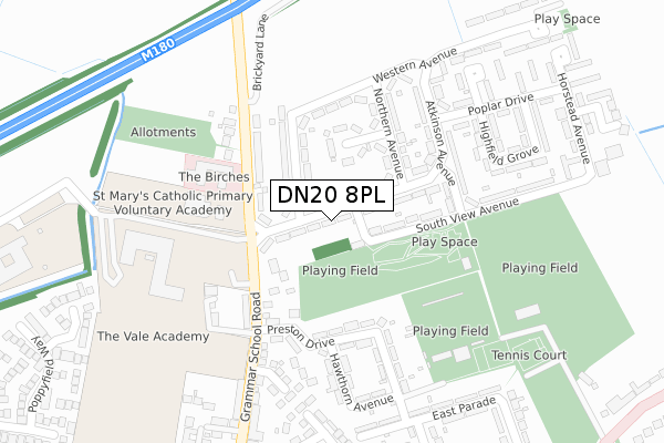 DN20 8PL map - large scale - OS Open Zoomstack (Ordnance Survey)