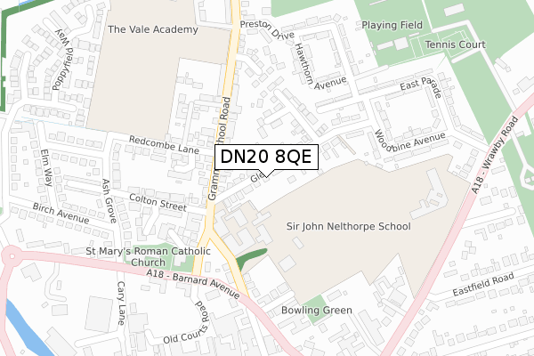 DN20 8QE map - large scale - OS Open Zoomstack (Ordnance Survey)