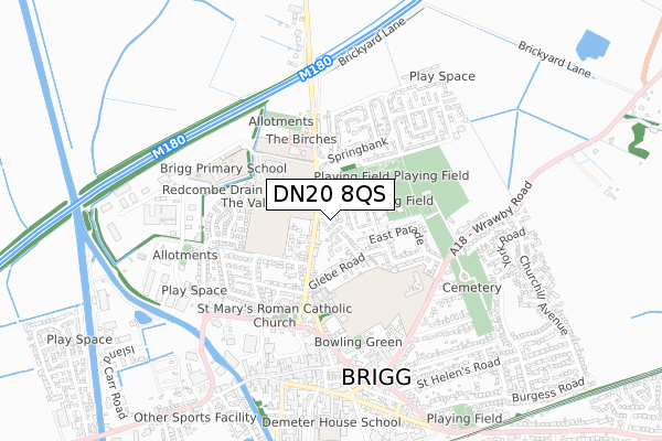 DN20 8QS map - small scale - OS Open Zoomstack (Ordnance Survey)