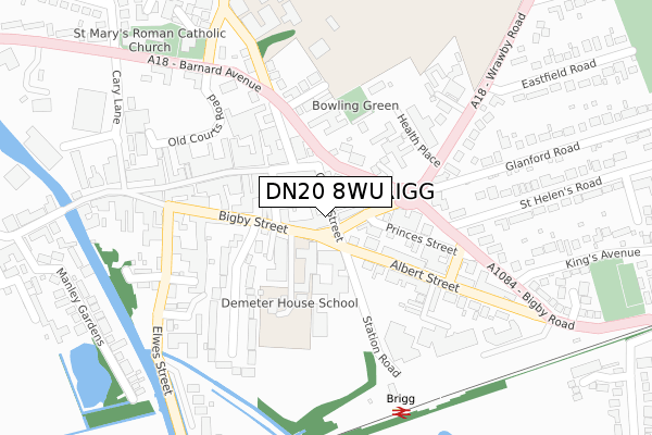 DN20 8WU map - large scale - OS Open Zoomstack (Ordnance Survey)